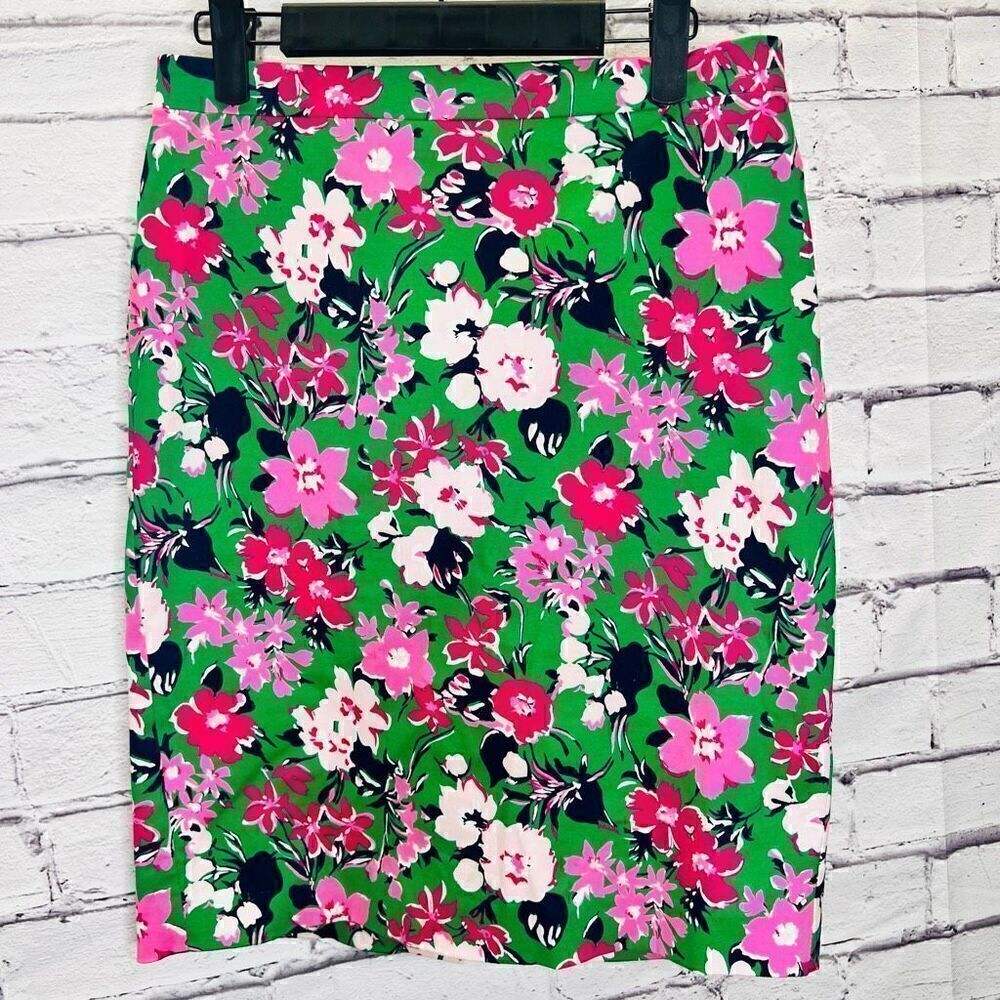 J. Crew Womens Multicolor Floral Allover Print Back Vent Pencil Skirt Size 4
